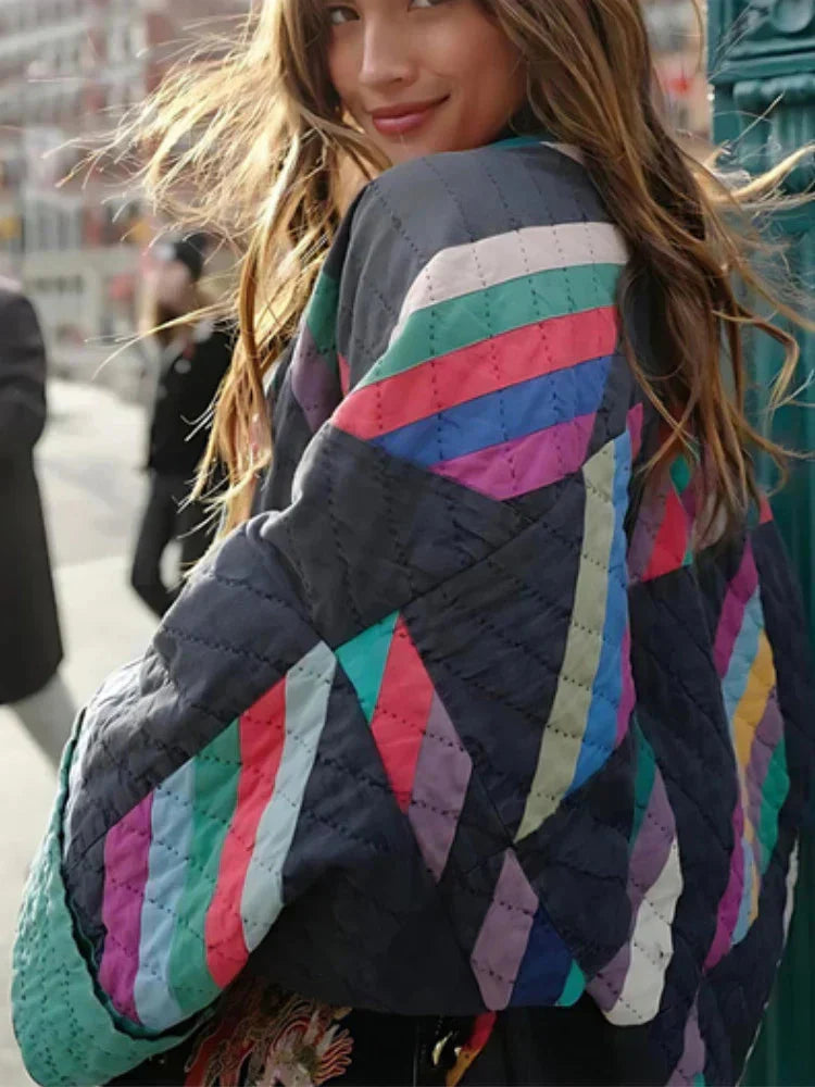 Drune | Jacke Damen Farbenfrohe Offene Front Übergröße Jacke für Den Winter