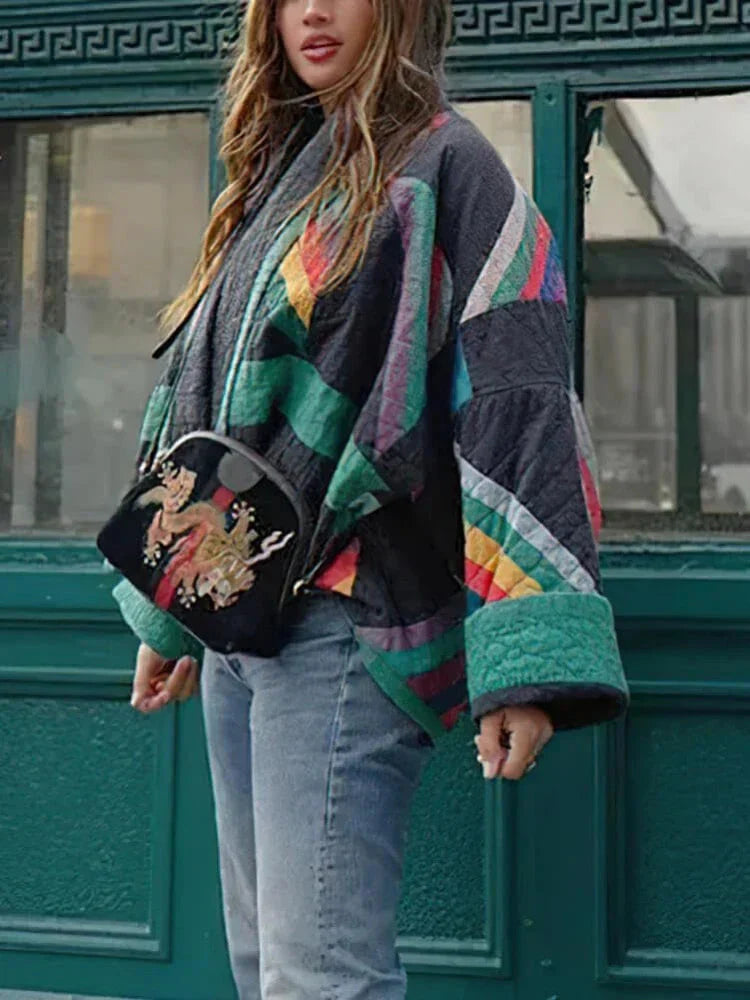 Drune | Jacke Damen Farbenfrohe Offene Front Übergröße Jacke für Den Winter
