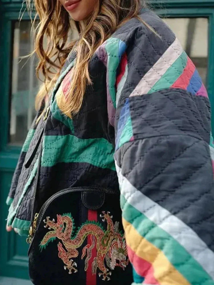 Drune | Jacke Damen Farbenfrohe Offene Front Übergröße Jacke für Den Winter