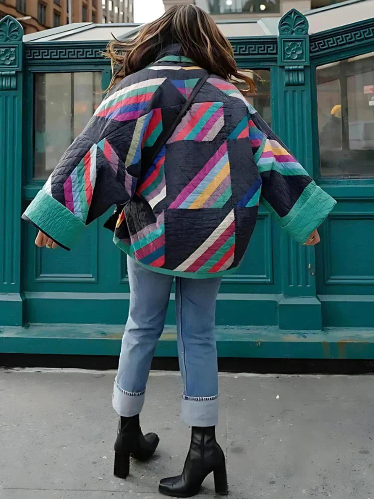 Drune | Jacke Damen Farbenfrohe Offene Front Übergröße Jacke für Den Winter