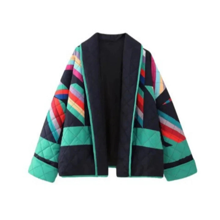 Drune | Jacke Damen Farbenfrohe Offene Front Übergröße Jacke für Den Winter