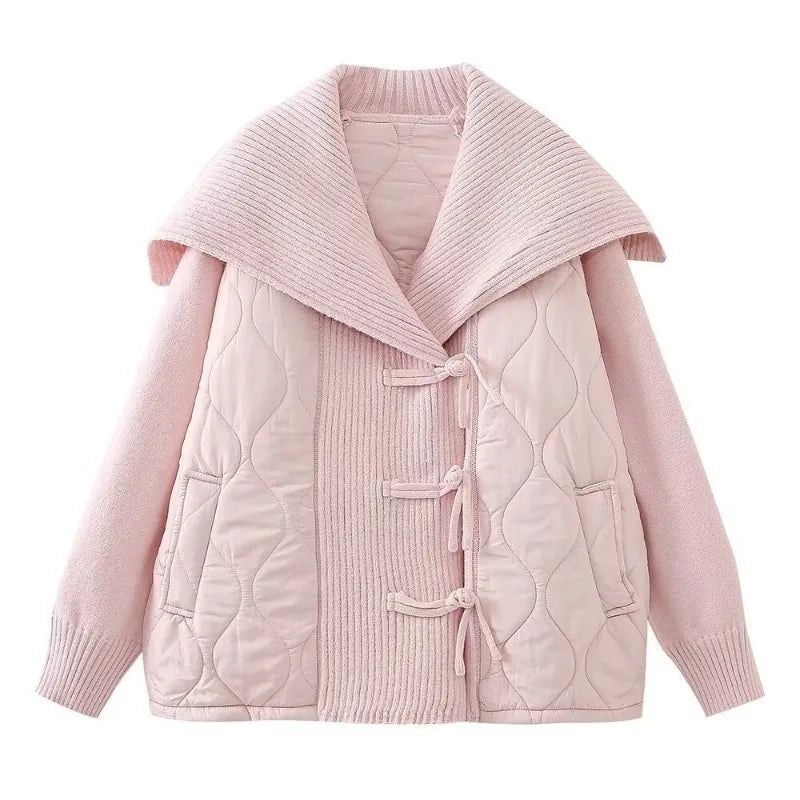 Drune | Damen Gefütterte Jacke mit Rippdetails und Breitem Kragen