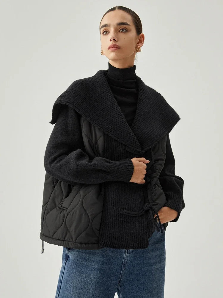 Drune | Damen Gefütterte Jacke mit Rippdetails und Breitem Kragen