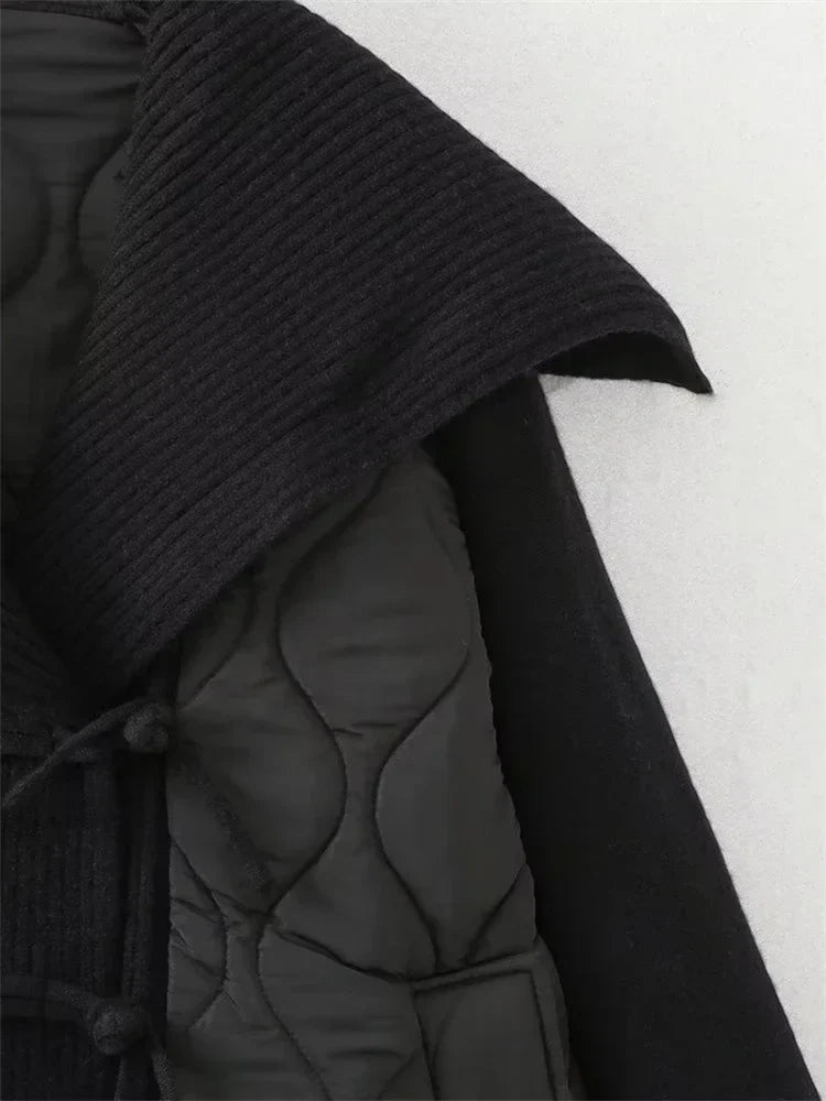 Drune | Damen Gefütterte Jacke mit Rippdetails und Breitem Kragen