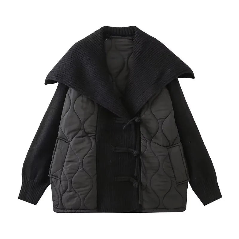 Drune | Damen Gefütterte Jacke mit Rippdetails und Breitem Kragen