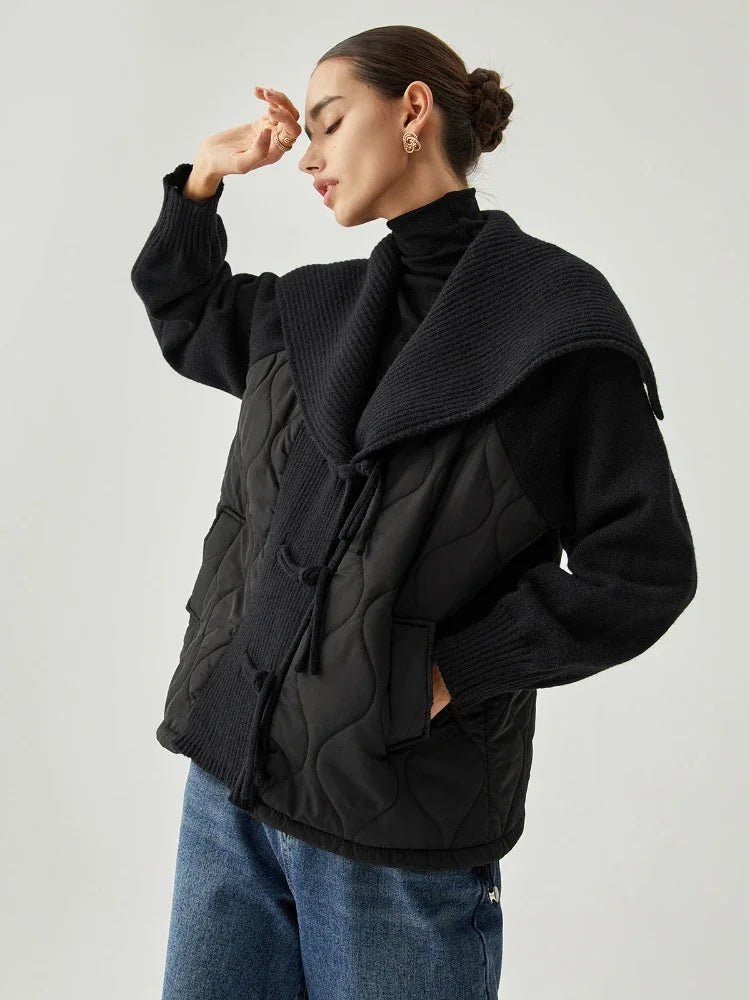 Drune | Damen Gefütterte Jacke mit Rippdetails und Breitem Kragen