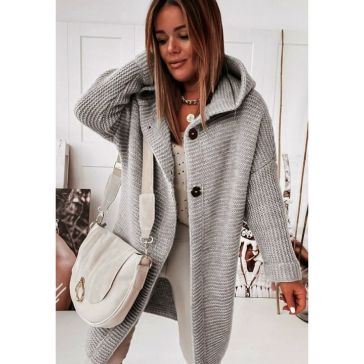 Drune | Damen Übergroßer Gestrickter Cardigan mit Kapuze und Langen Ärmeln