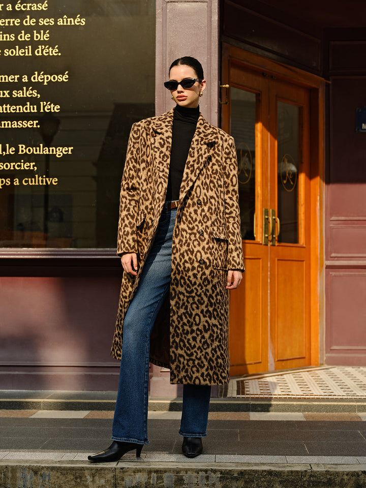 Drune | Damen Lange Winterjacke mit Leopardenmuster und Weichem Warmem Textil