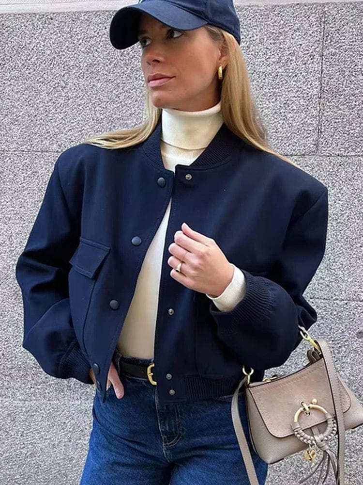 Drune | Damen Cropped Button-Down Bomberjacke