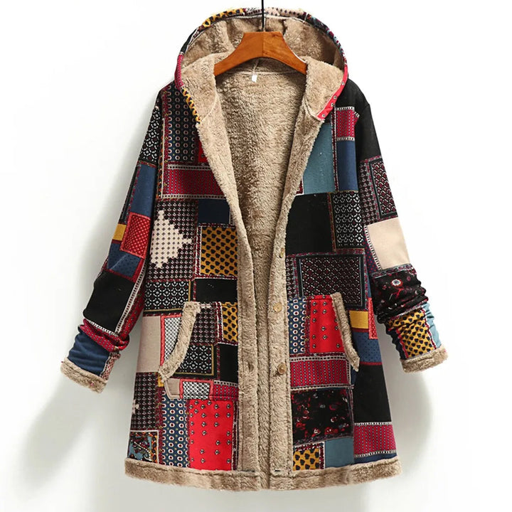 Drune | Damenjacke – Oversized Fit – Fellgefüttert – Patchwork-Design – Kapuzen-Casual Wear
