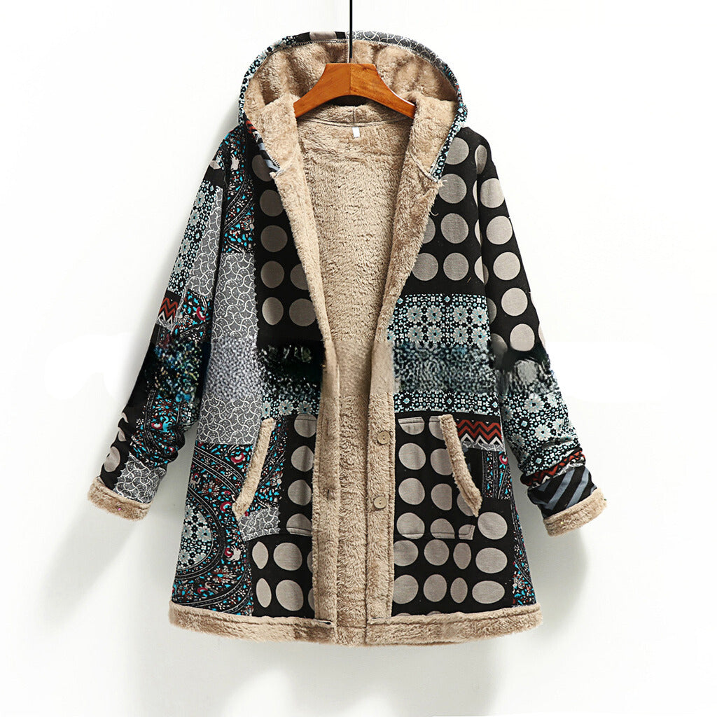 Drune | Damenjacke – Oversized Fit – Fellgefüttert – Patchwork-Design – Kapuzen-Casual Wear