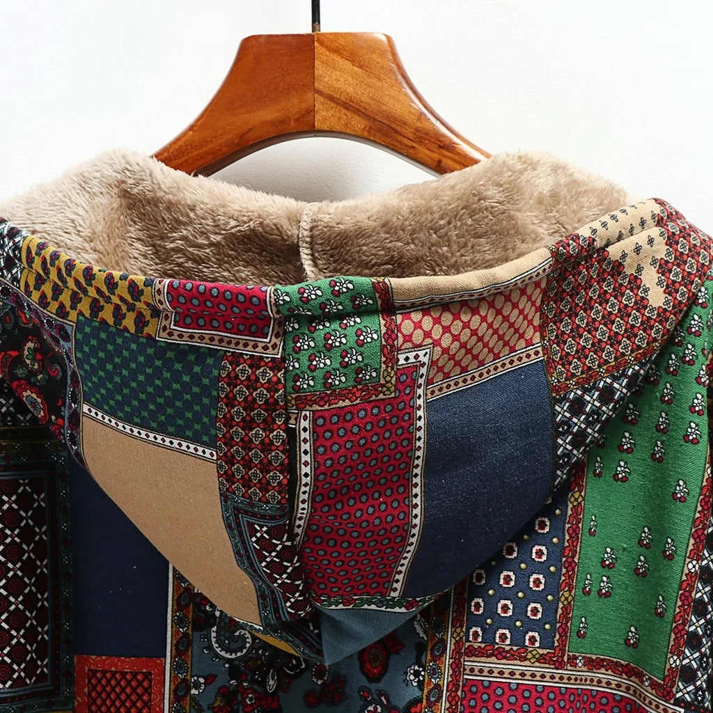 Drune | Damenjacke – Oversized Fit – Fellgefüttert – Patchwork-Design – Kapuzen-Casual Wear