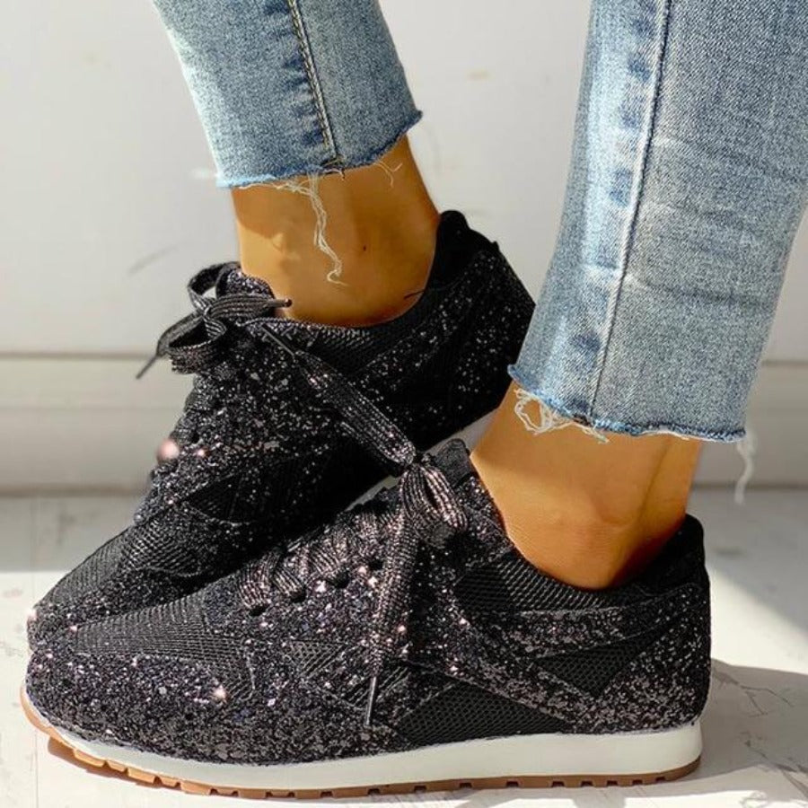 Drune | Glitzer Mesh Schnürung Plattform Komfort Vulkanisierte Sneakers
