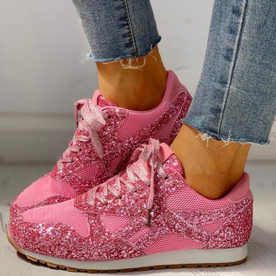 Drune | Glitzer Mesh Schnürung Plattform Komfort Vulkanisierte Sneakers