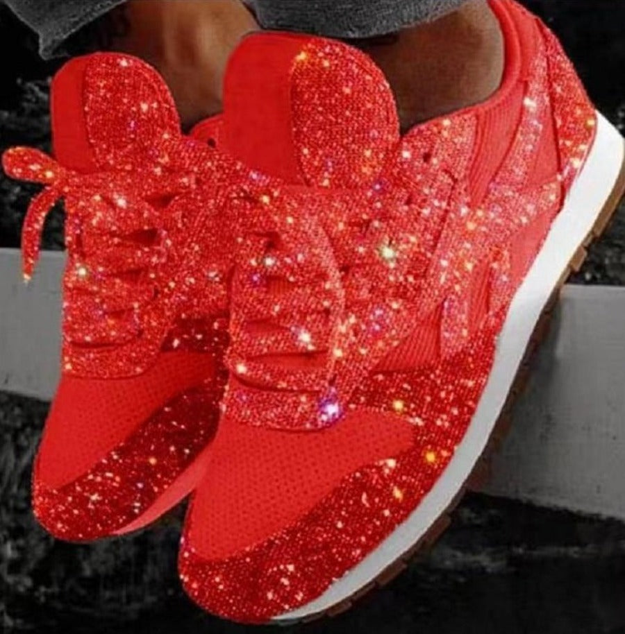 Drune | Glitzer Mesh Schnürung Plattform Komfort Vulkanisierte Sneakers
