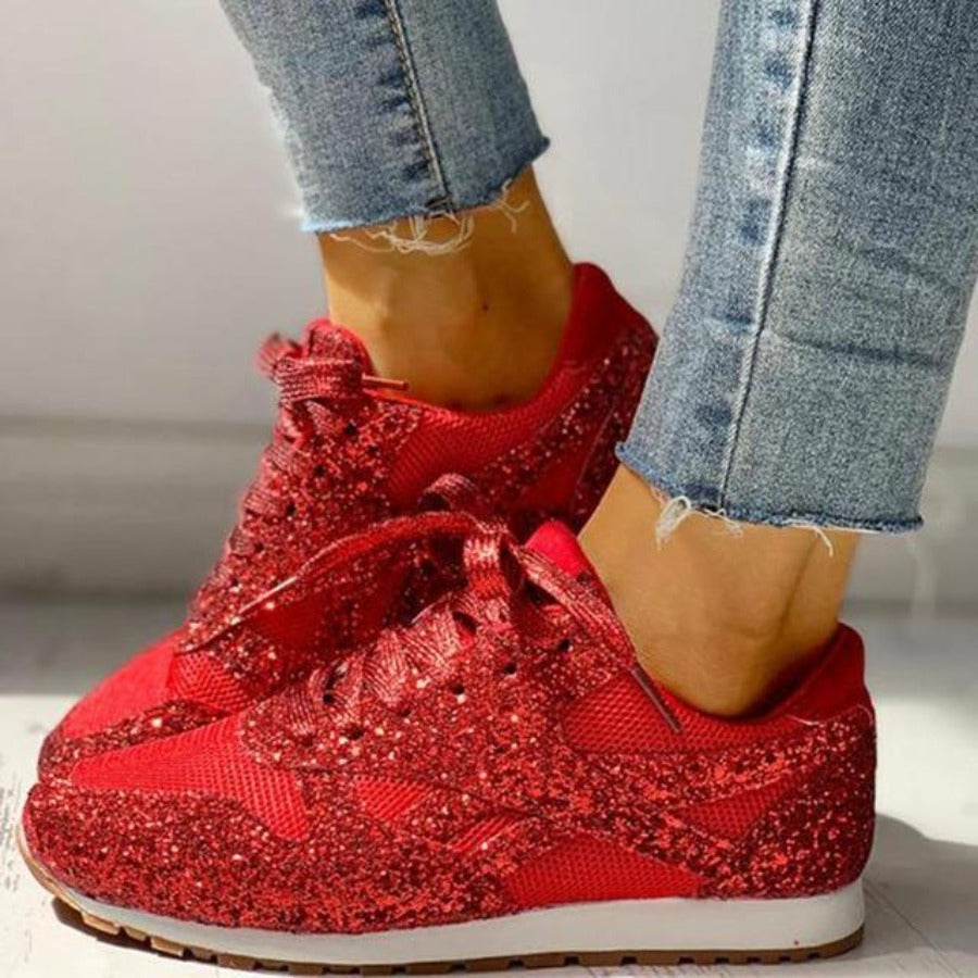 Drune | Glitzer Mesh Schnürung Plattform Komfort Vulkanisierte Sneakers