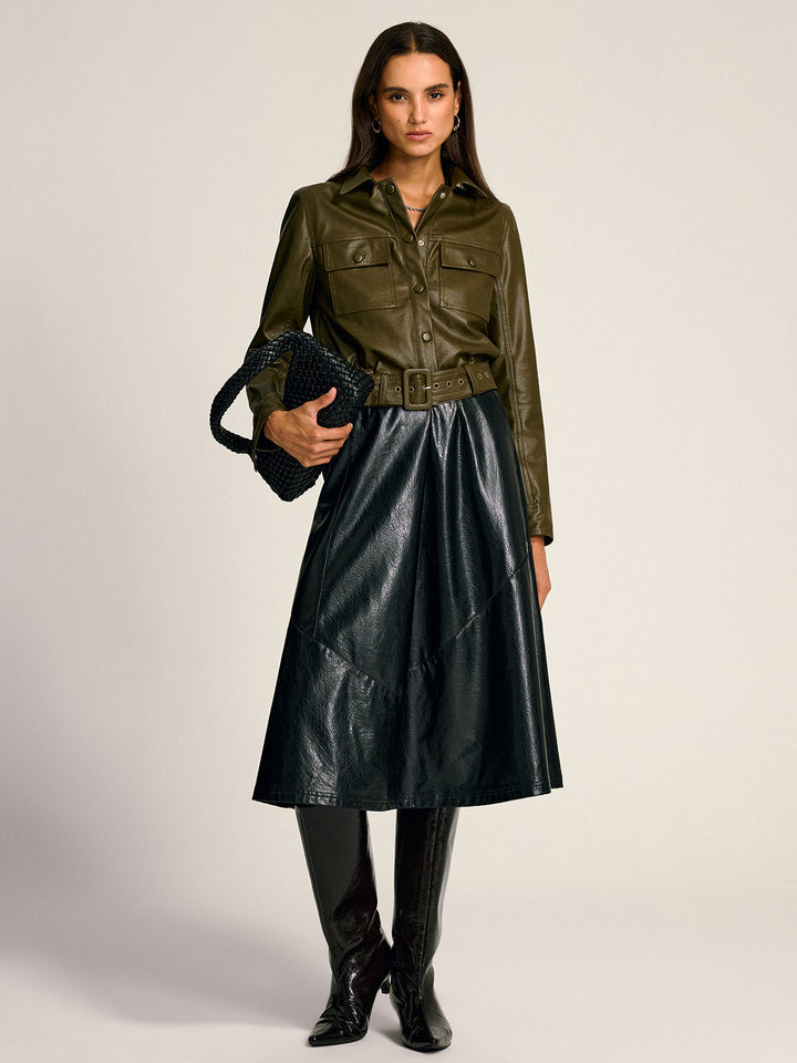 Drune | Schicke Lederjacke Damen mit Gürtel und Taschen