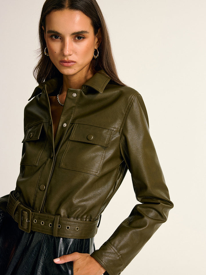 Drune | Schicke Lederjacke Damen mit Gürtel und Taschen