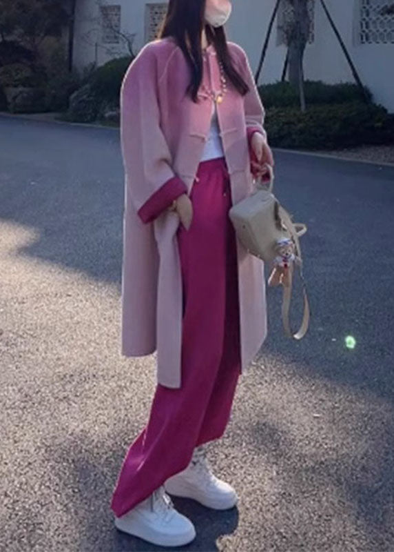 Drune | Farbe Rose Wolle Mäntel und Weite Hosen Zwei Teile Set