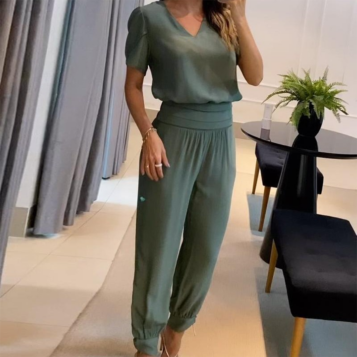 Drune | Stilvoller Bedruckter Jumpsuit Mit V-ausschnitt Für Damen