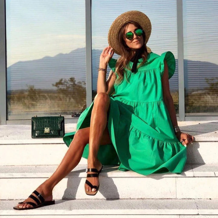 Drune | A-Linienkleid Knielang Kurzarm Florale Applikation Leichtgewicht