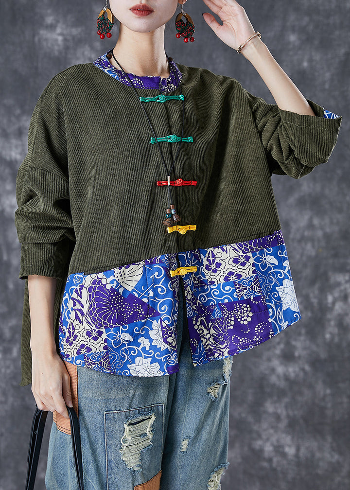 Drune | Patchwork Corduroy Mäntel Chinesischer Knopf