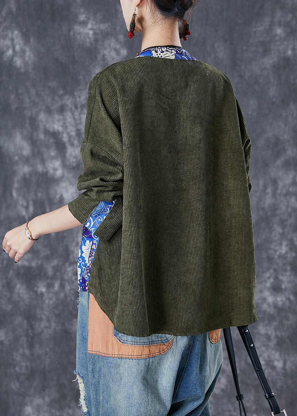 Drune | Patchwork Corduroy Mäntel Chinesischer Knopf