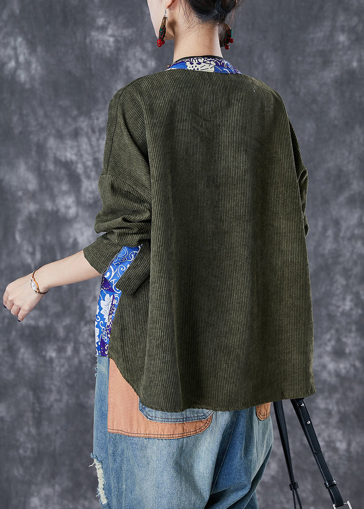 Drune | Patchwork Corduroy Mäntel Chinesischer Knopf