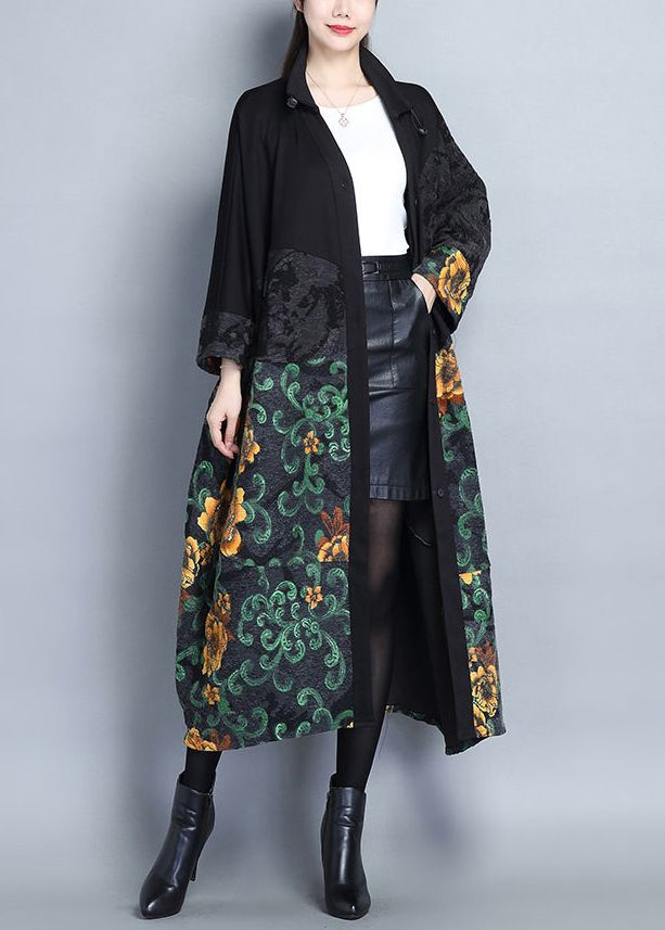 Drune | Druck Taschen Patchwork Baumwolle Lange Trenchcoats Knopf Lange Ärmel