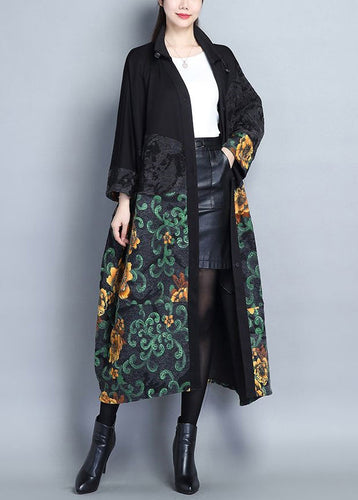 Drune | Druck Taschen Patchwork Baumwolle Lange Trenchcoats Knopf Lange Ärmel