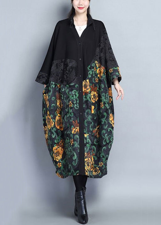 Drune | Druck Taschen Patchwork Baumwolle Lange Trenchcoats Knopf Lange Ärmel