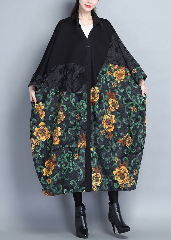 Drune | Druck Taschen Patchwork Baumwolle Lange Trenchcoats Knopf Lange Ärmel