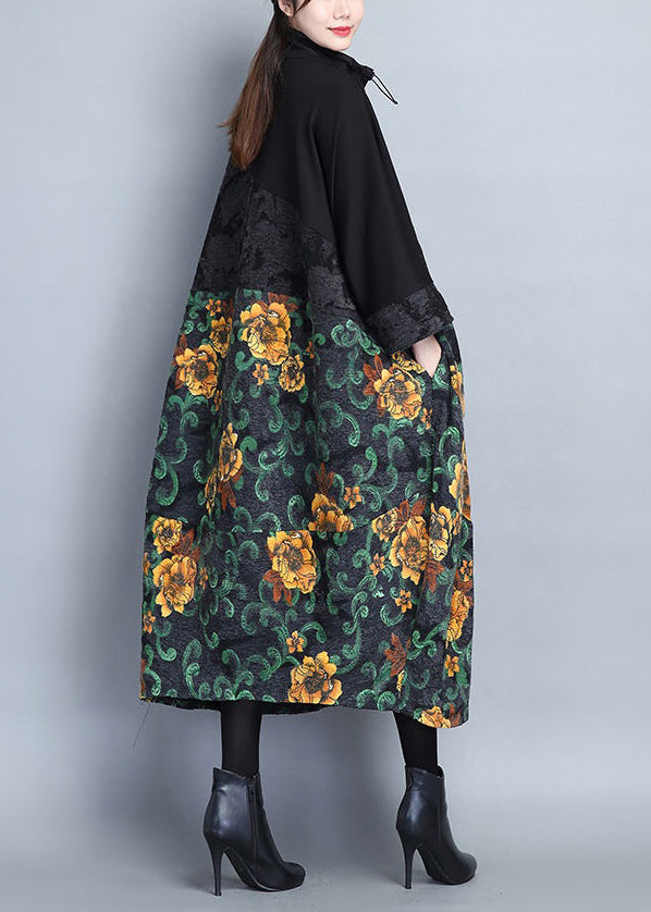 Drune | Druck Taschen Patchwork Baumwolle Lange Trenchcoats Knopf Lange Ärmel