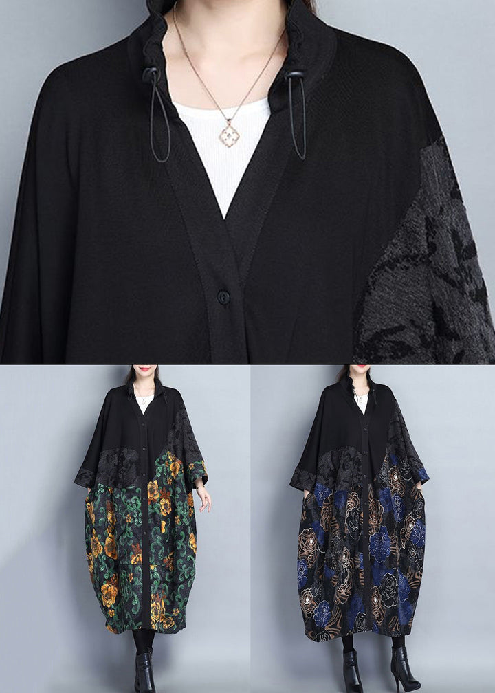 Drune | Druck Taschen Patchwork Baumwolle Lange Trenchcoats Knopf Lange Ärmel