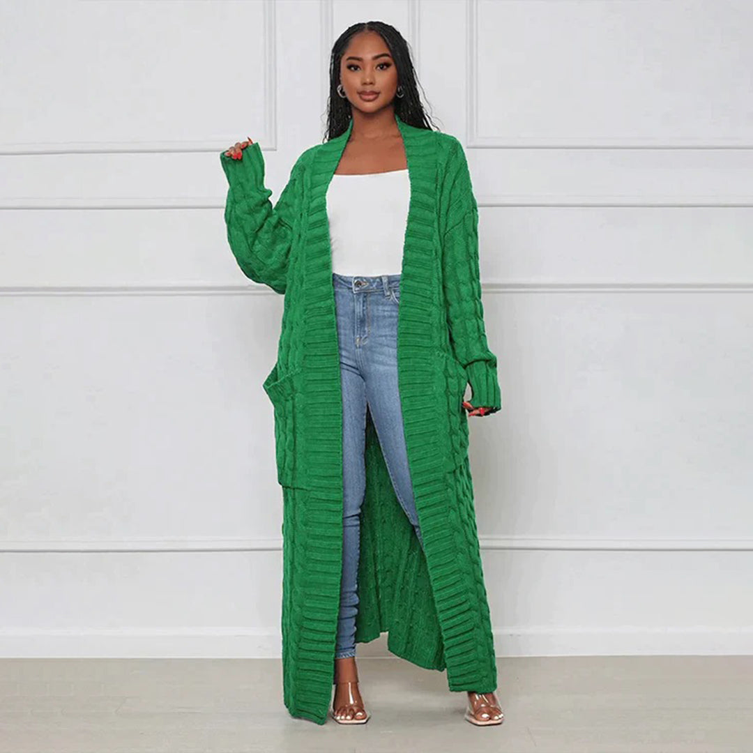 Drune | Damen Strickcardigan mit Zopfmuster – Offener Oversize Mantel für Herbst & Winter