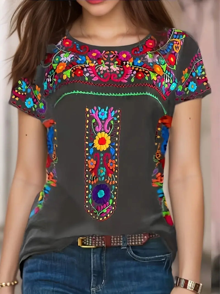 Drune | Ethisches T-Shirt mit Blumenmuster
