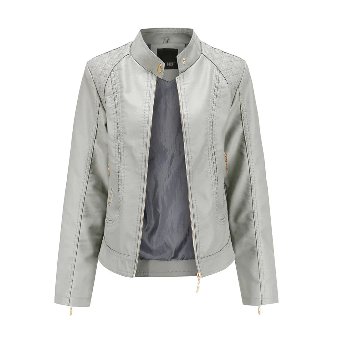 Drune | Lederjacke Slim Passform Gestepptes Schulterdesign Stehkragen Reißverschlusstaschen