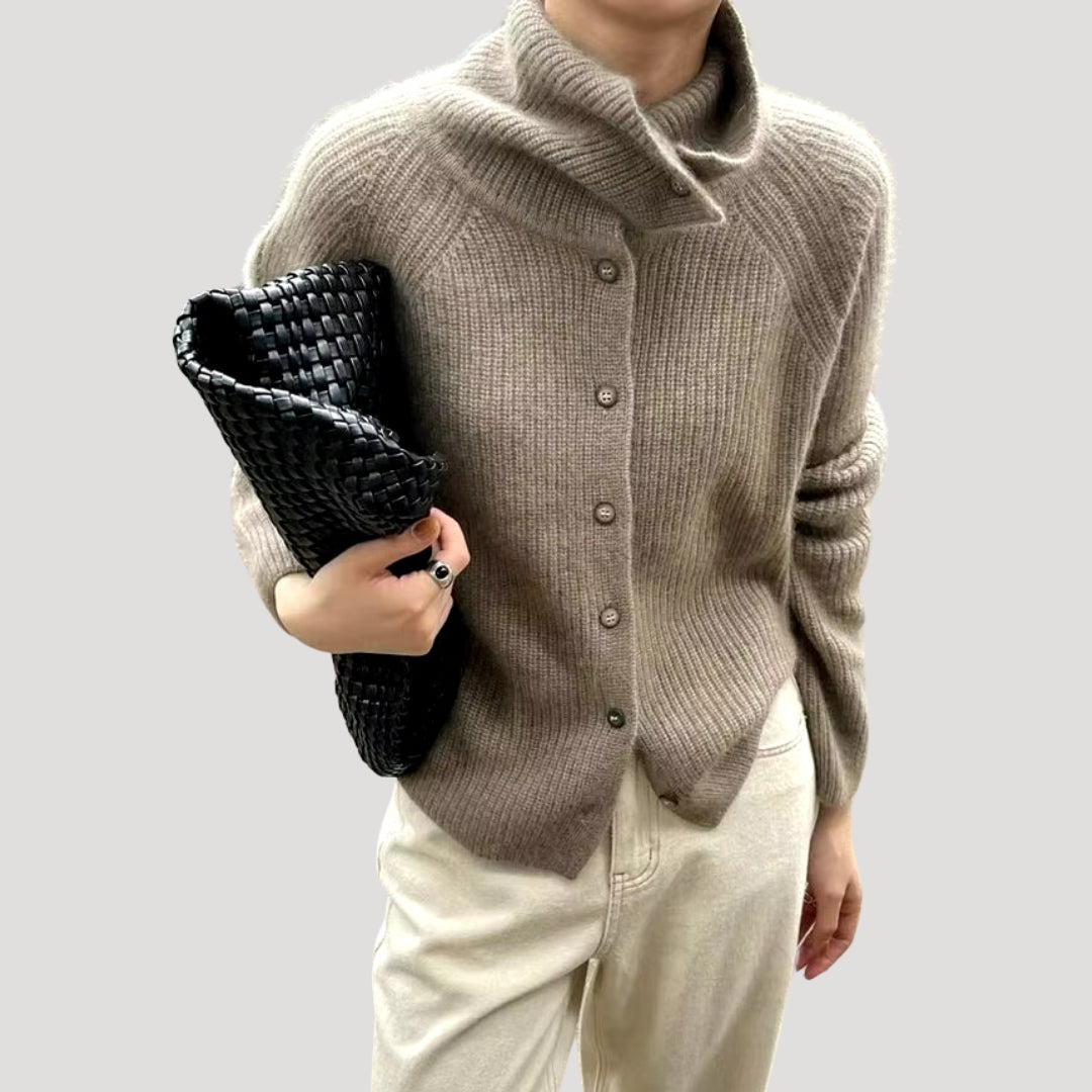 Drune | Damen Grobstrick-Cardigan mit Knopfverschluss und langen Ärmeln
