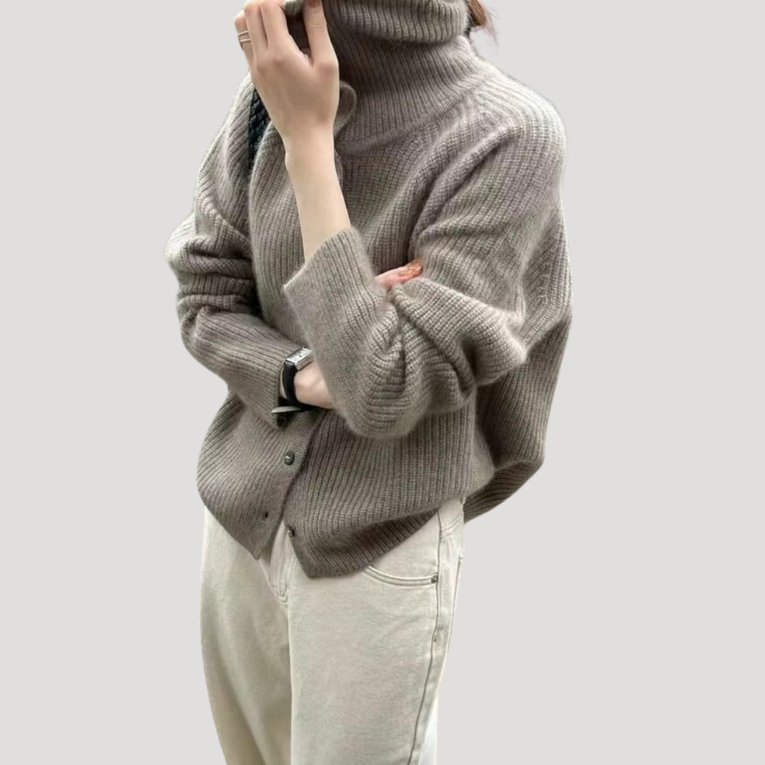 Drune | Damen Grobstrick-Cardigan mit Knopfverschluss und langen Ärmeln