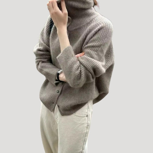 Drune | Damen Grobstrick-Cardigan mit Knopfverschluss und langen Ärmeln