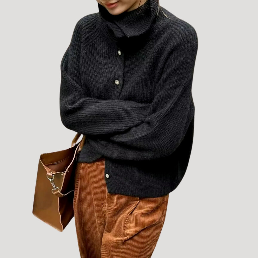 Drune | Damen Grobstrick-Cardigan mit Knopfverschluss und langen Ärmeln