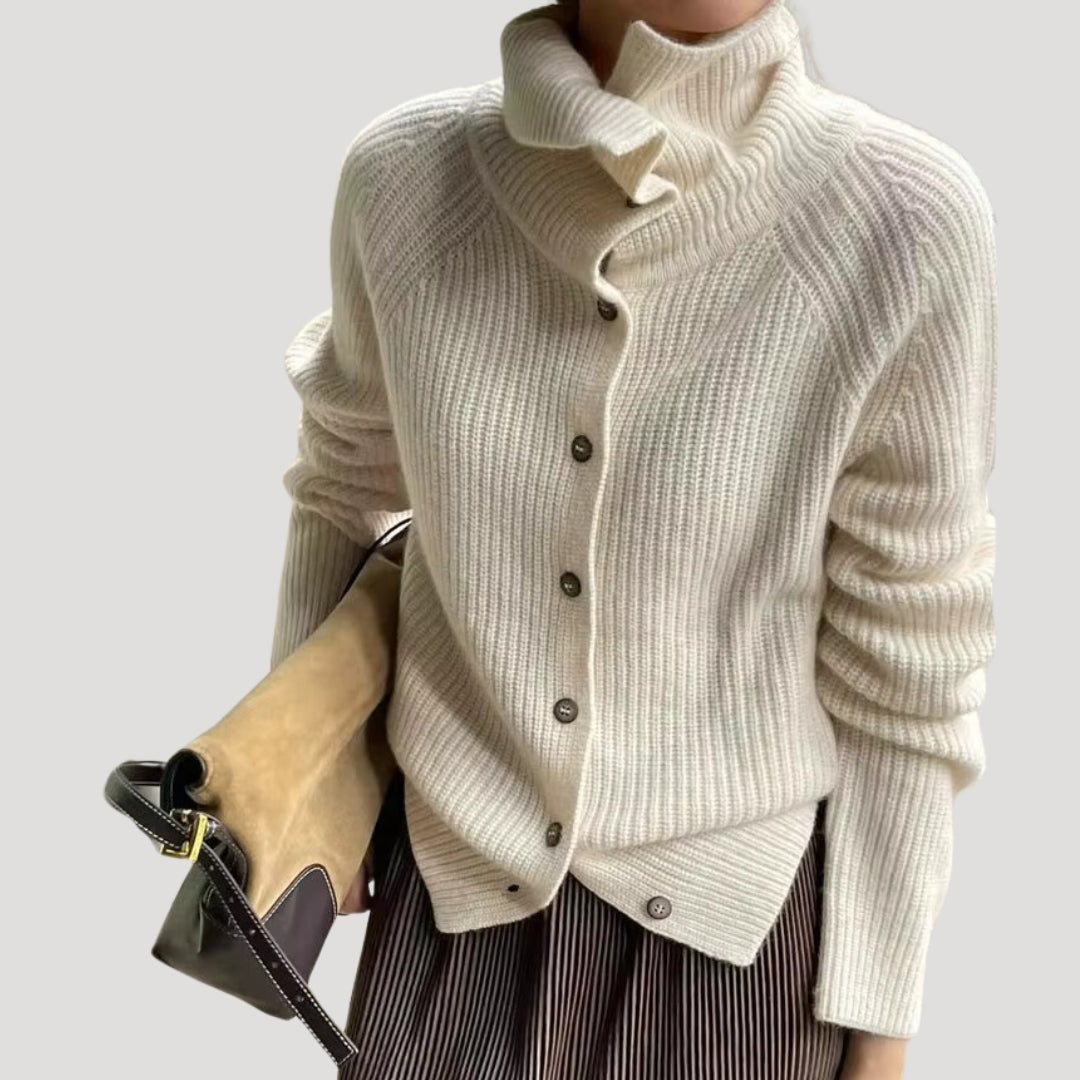 Drune | Damen Grobstrick-Cardigan mit Knopfverschluss und langen Ärmeln