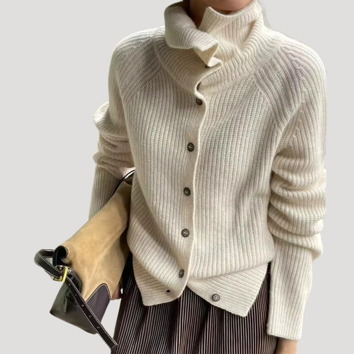 Drune | Damen Grobstrick-Cardigan mit Knopfverschluss und langen Ärmeln