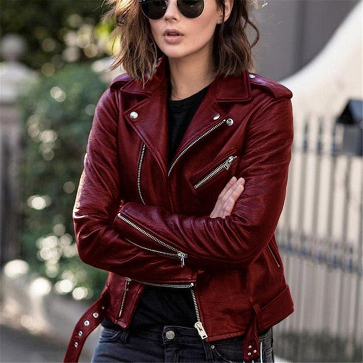 Drune | Trendy Bikerjacke mit Gürtel für Damen