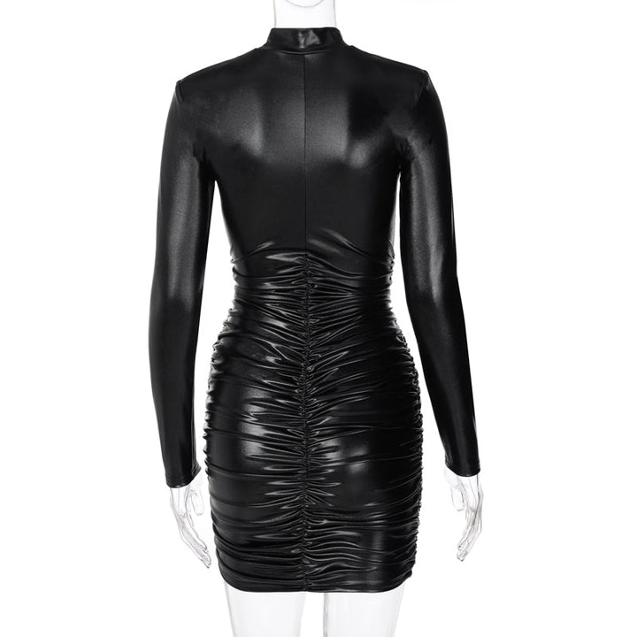Drune | Mini Kleid mit hohem Kragen und langen gerafften Ärmeln