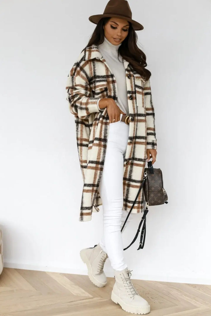 Drune | Langer Mantel aus kariertem Fleece