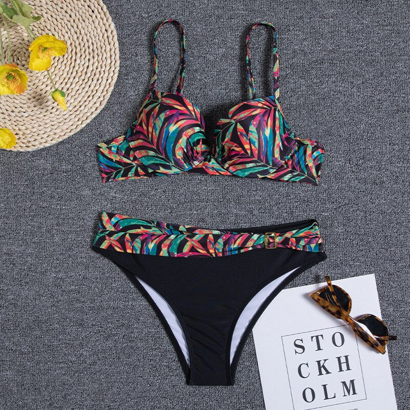 Drune - Florales Blaues Bikini-Set
