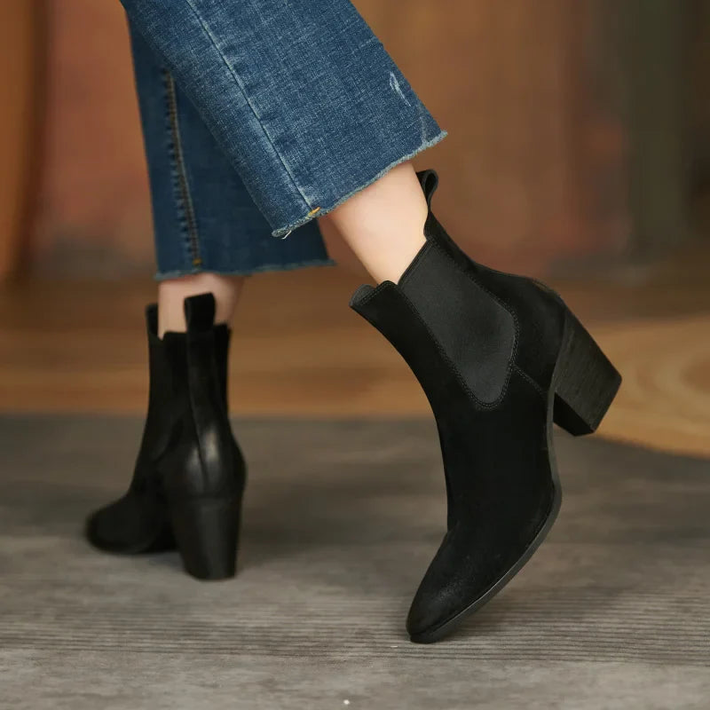 Drune | Leder Stiefeletten Damen – bequemer Blockabsatz