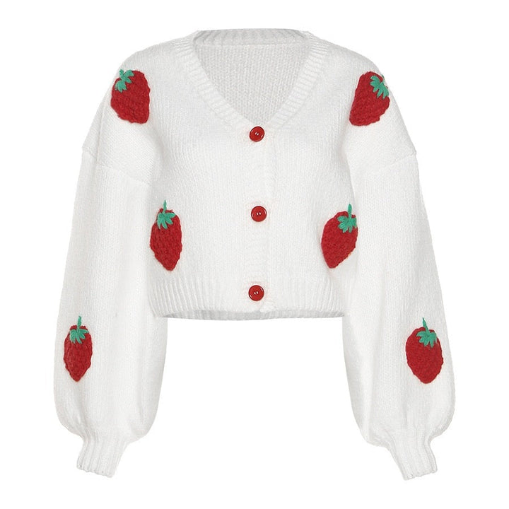 Drune | Cardigan Strickjacke mit Schönen Erdbeeren