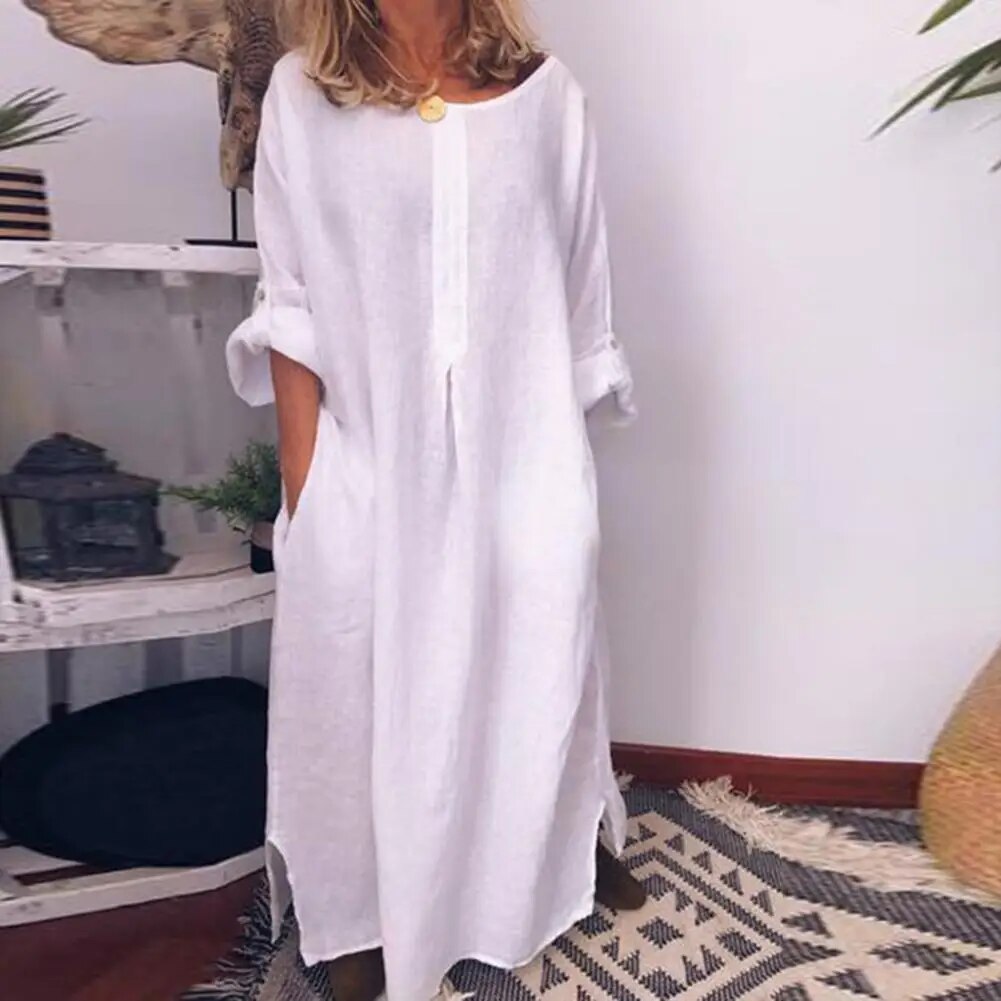 Drune | Lange Hemdkleid aus Leinenstoff Oversize